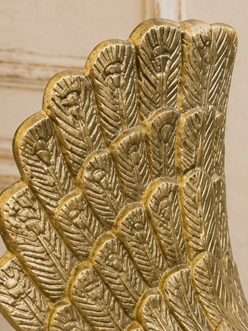 Vintage Brass Finish Peacock Figurine With an Ornate, Spread-Feather Tail Design